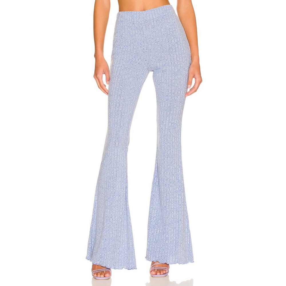NWT Song of Style Kana Rib Stretch Bell Bottom Wide Leg Flare Pant Heather Blue